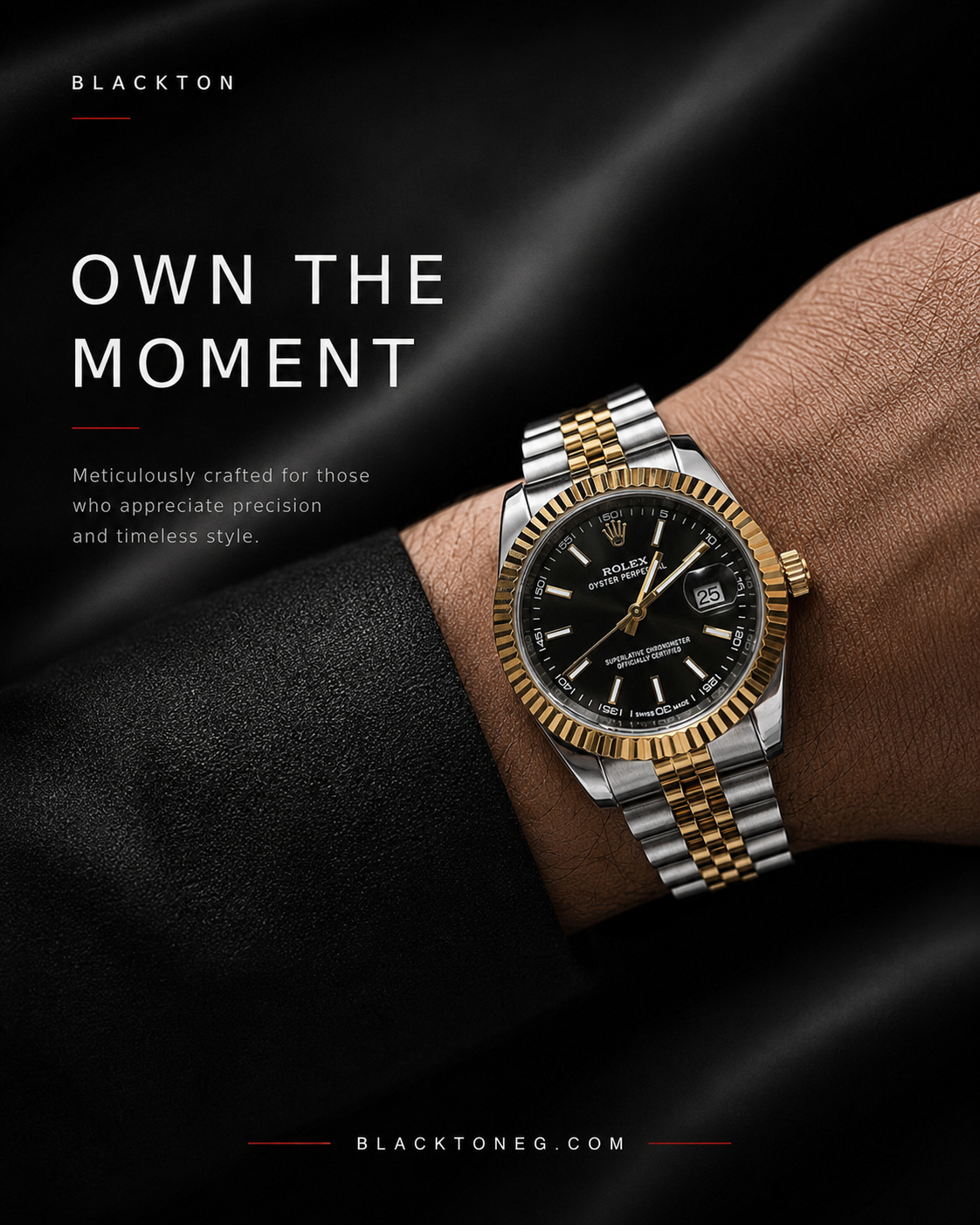 IMG_3526 Luxury Two-Tone Black Dial Watch - الصورة 1
