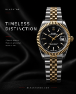 ⁦Luxury Two-Tone Black Dial Watch⁩ - الصورة ⁦3⁩